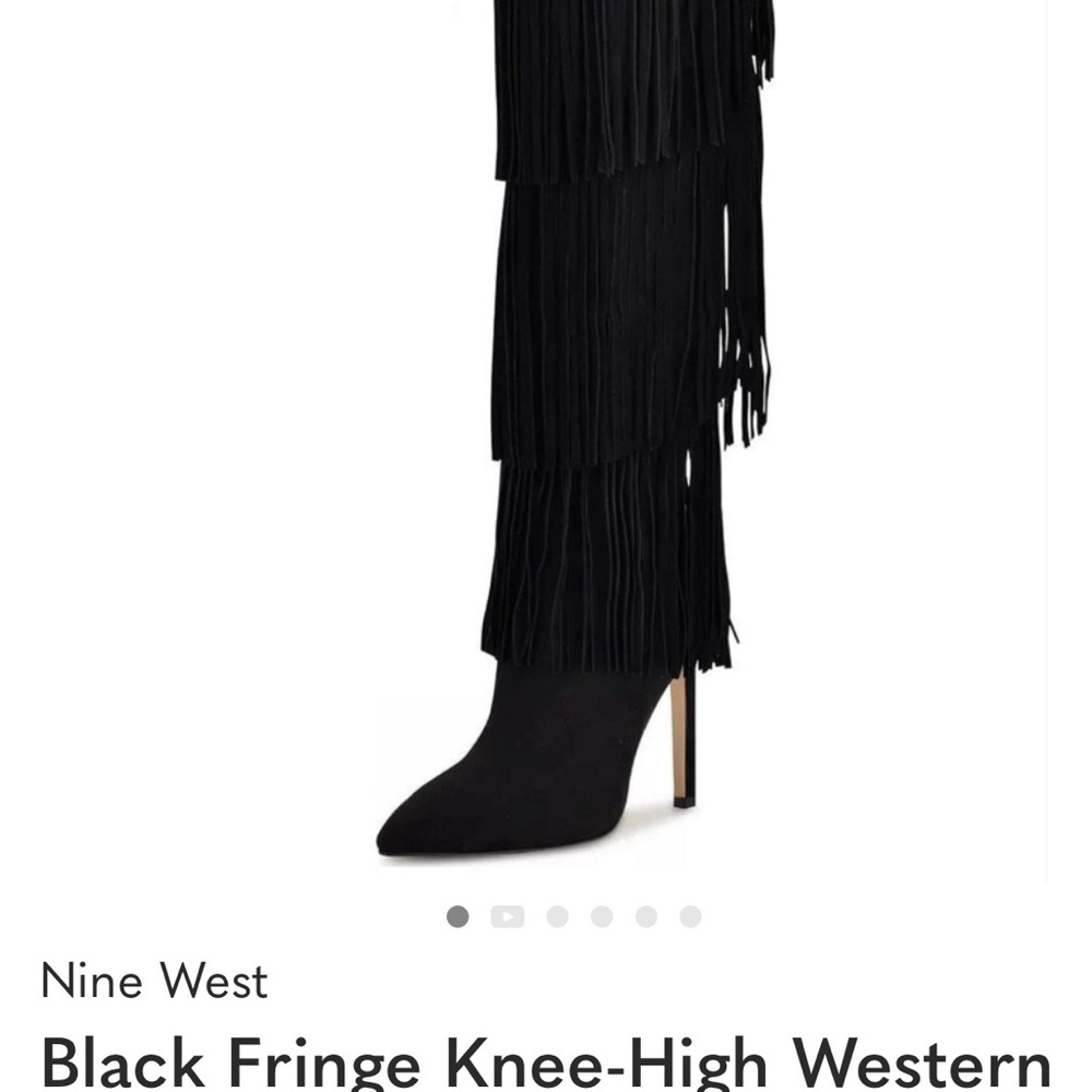 Nine West Black Fringe Heeled Boots